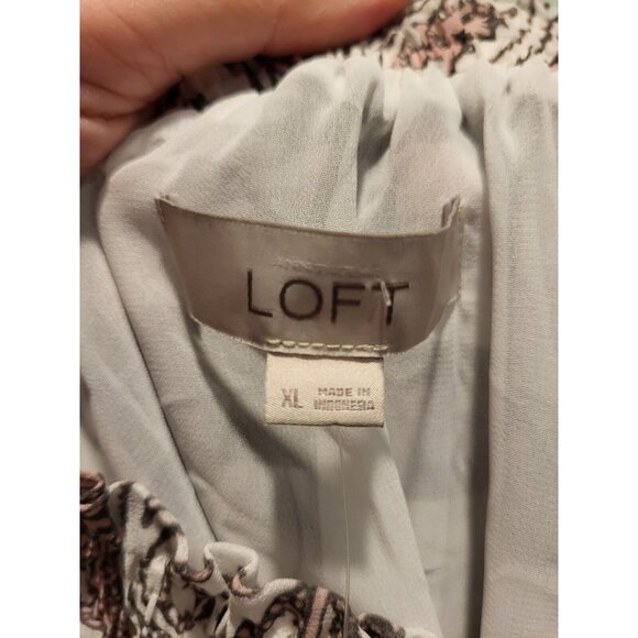 New Loft Pink Gray Multi Pattern Chiffon Peasant Top Sz XL - Picture 6 of 6